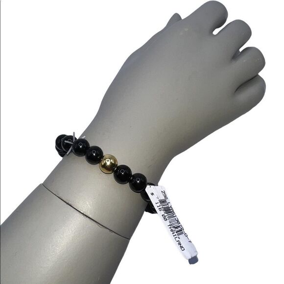 AQUA Sterling Silver & Black Onyx Bead Stretch Bracelet Bloomingdales NWT - Picture 2 of 4